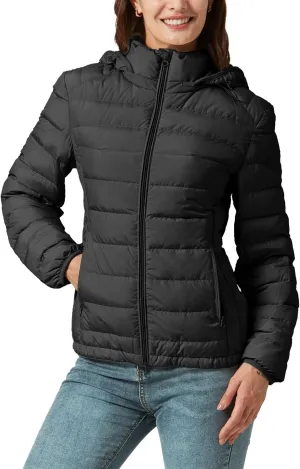 YZG Down Jacket for Women Lightweight Long Sleeve Quilted Puffer Coat with Detachable Hooded