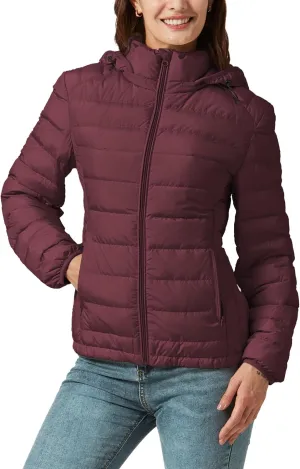 YZG Down Jacket for Women Lightweight Long Sleeve Quilted Puffer Coat with Detachable Hooded