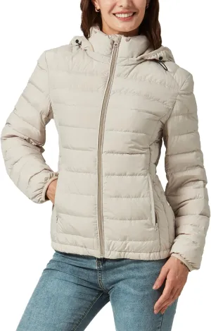 YZG Down Jacket for Women Lightweight Long Sleeve Quilted Puffer Coat with Detachable Hooded