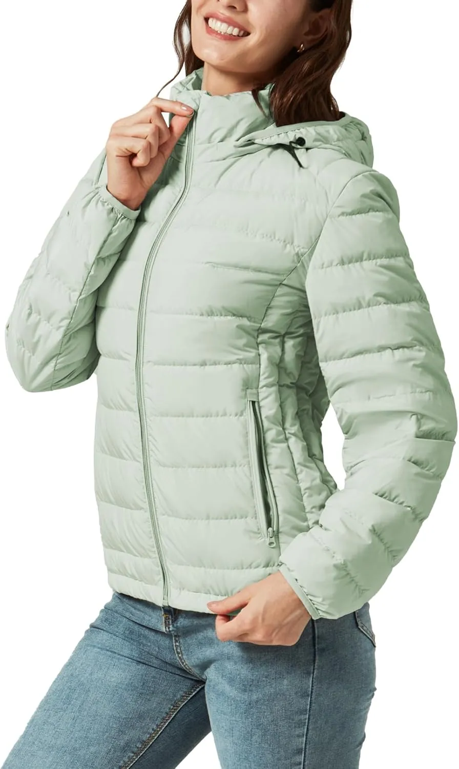 YZG Down Jacket for Women Lightweight Long Sleeve Quilted Puffer Coat with Detachable Hooded