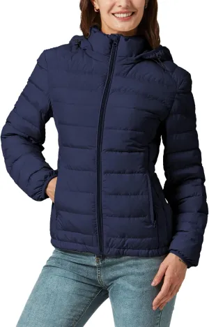 YZG Down Jacket for Women Lightweight Long Sleeve Quilted Puffer Coat with Detachable Hooded