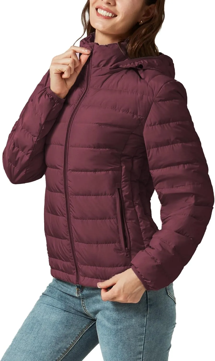 YZG Down Jacket for Women Lightweight Long Sleeve Quilted Puffer Coat with Detachable Hooded