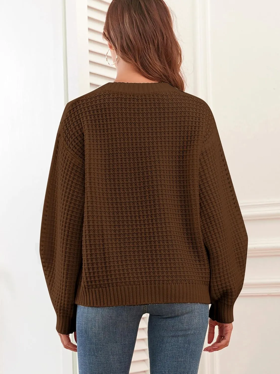 ZAFUL Womens Sweater Cable Knit Oversized Sweaters Crewneck Long Sleeves Casual Knit Pullover Tops
