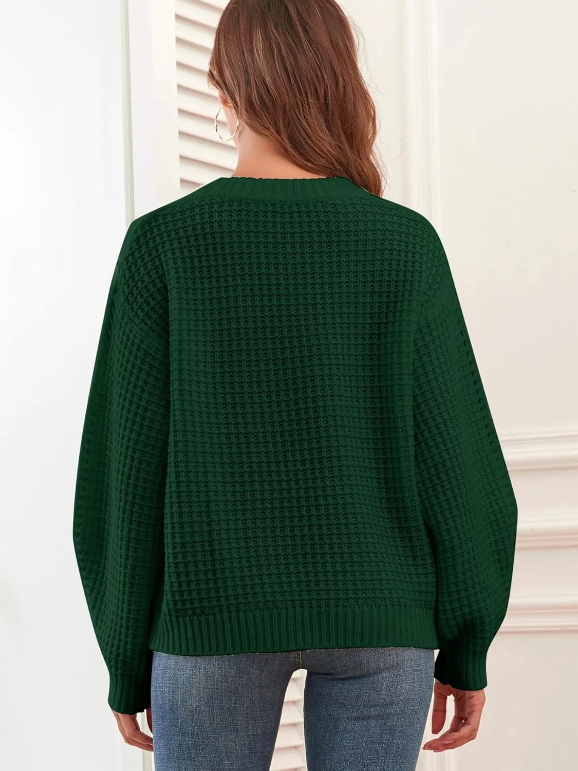 ZAFUL Womens Sweater Cable Knit Oversized Sweaters Crewneck Long Sleeves Casual Knit Pullover Tops