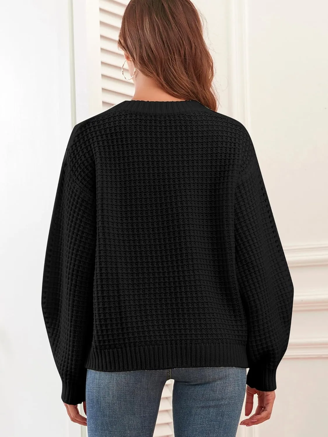 ZAFUL Womens Sweater Cable Knit Oversized Sweaters Crewneck Long Sleeves Casual Knit Pullover Tops
