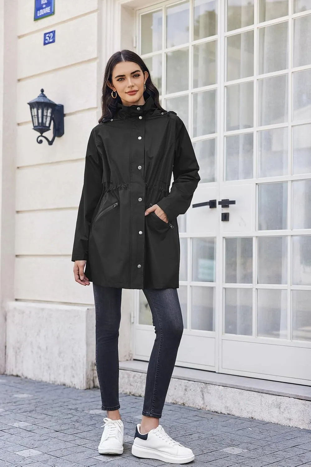 Zeagoo Raincoat Women Waterproof Long Hooded Rain Jacket Trench Coats Windbreaker Travel Jacket