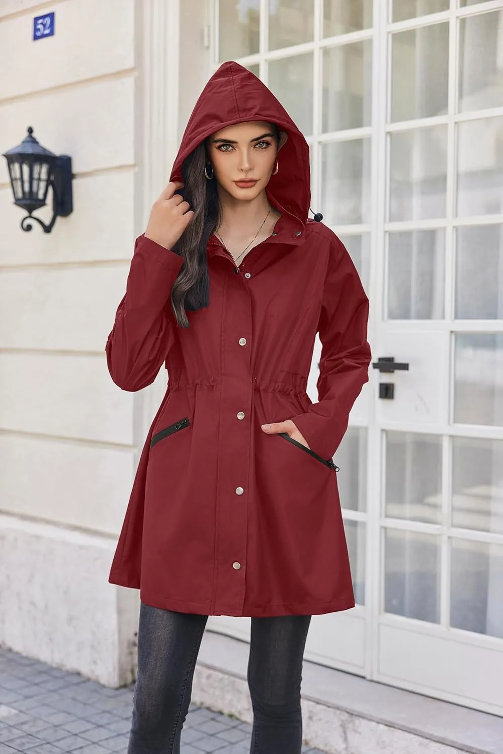 Zeagoo Raincoat Women Waterproof Long Hooded Rain Jacket Trench Coats Windbreaker Travel Jacket