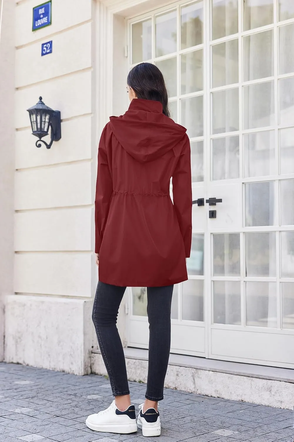 Zeagoo Raincoat Women Waterproof Long Hooded Rain Jacket Trench Coats Windbreaker Travel Jacket