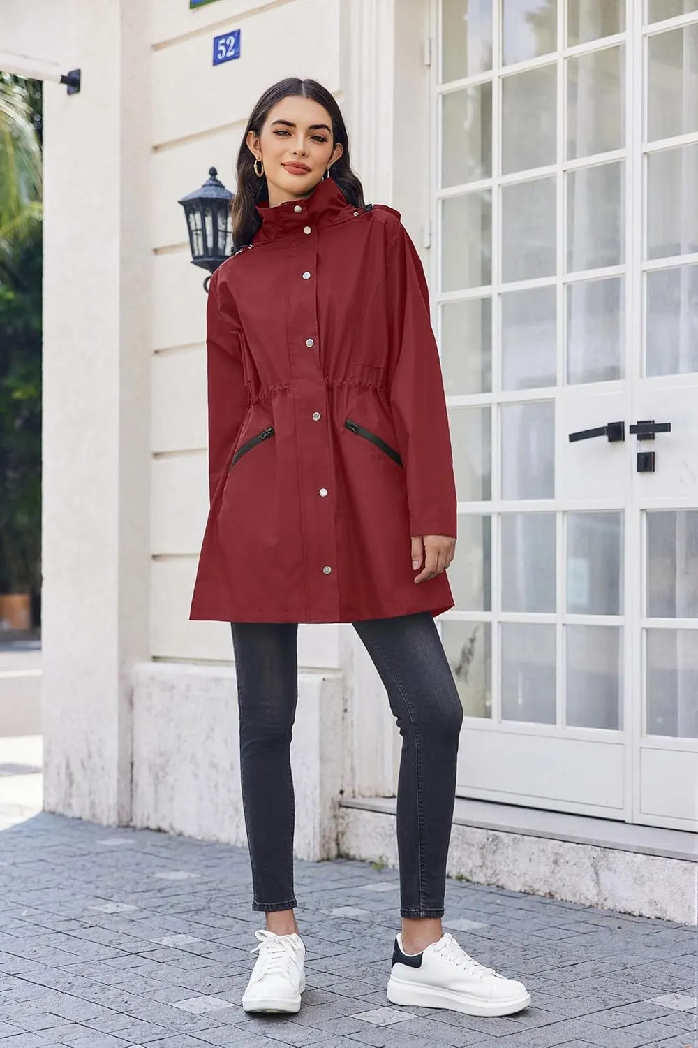 Zeagoo Raincoat Women Waterproof Long Hooded Rain Jacket Trench Coats Windbreaker Travel Jacket