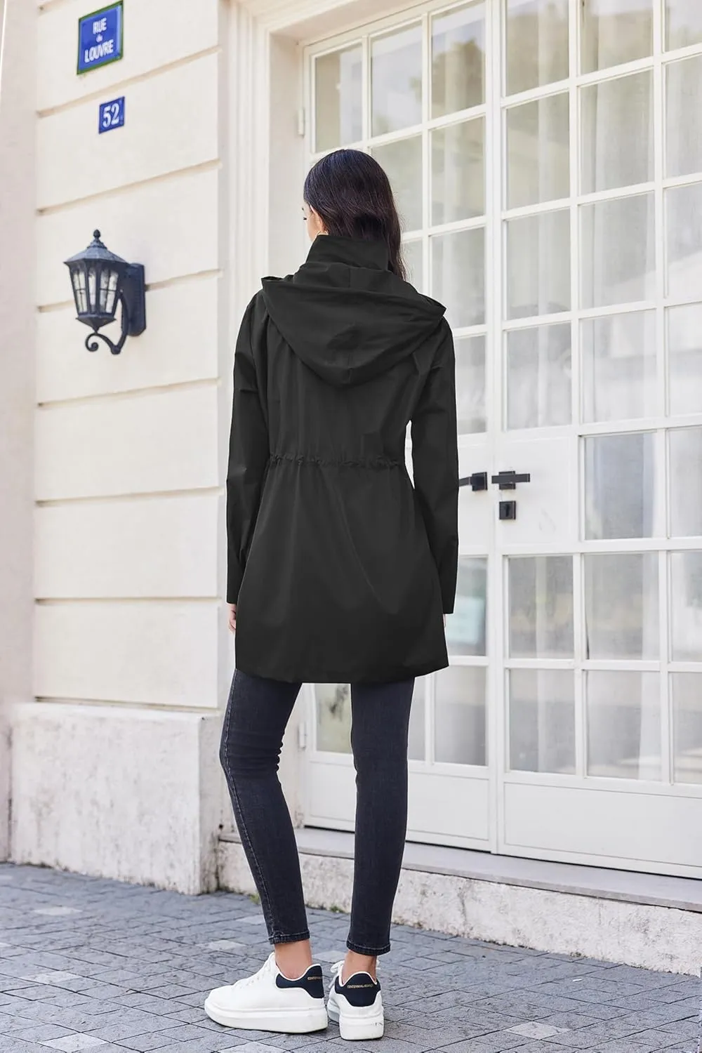 Zeagoo Raincoat Women Waterproof Long Hooded Rain Jacket Trench Coats Windbreaker Travel Jacket