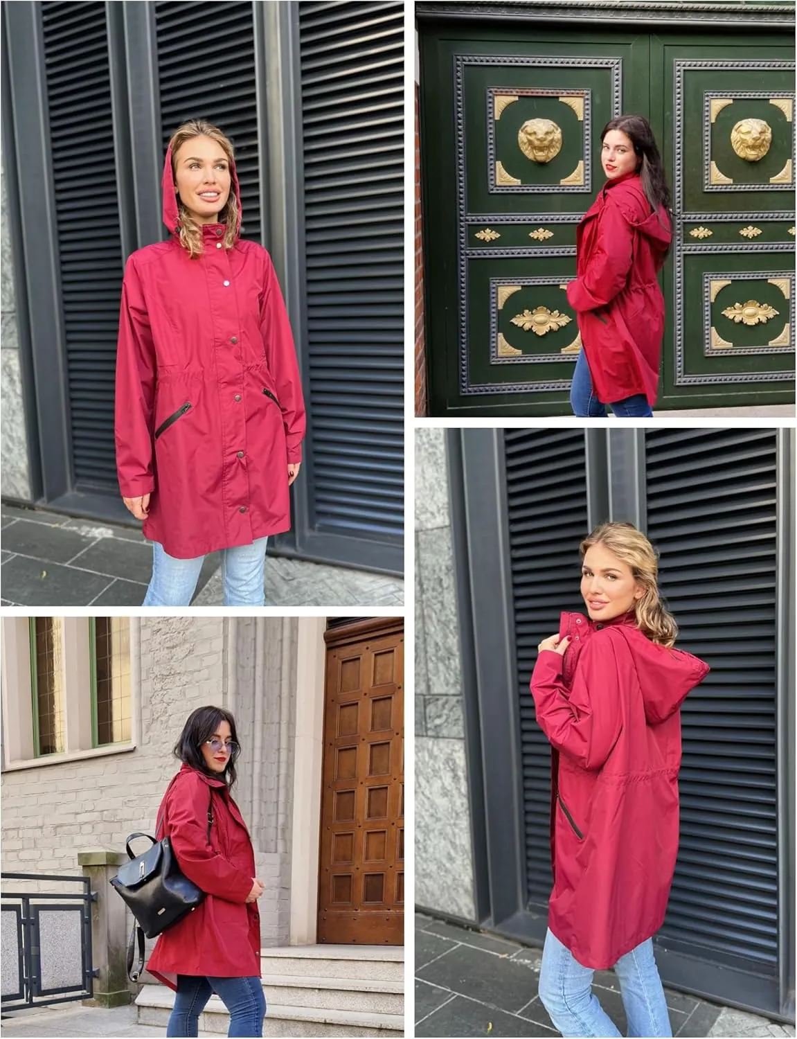 Zeagoo Raincoat Women Waterproof Long Hooded Rain Jacket Trench Coats Windbreaker Travel Jacket