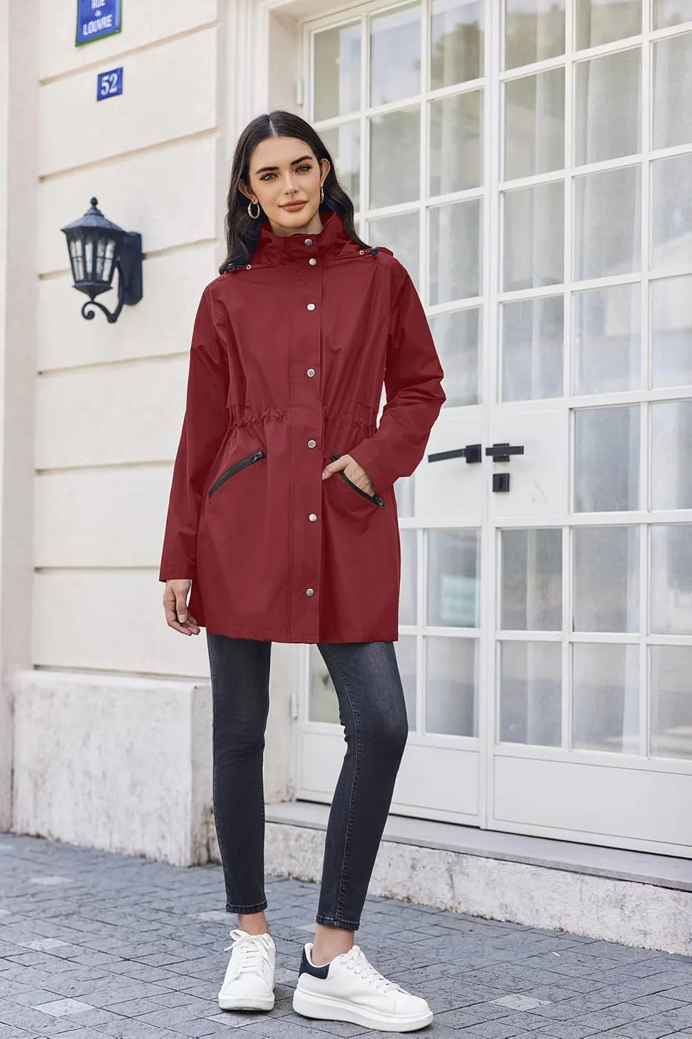 Zeagoo Raincoat Women Waterproof Long Hooded Rain Jacket Trench Coats Windbreaker Travel Jacket