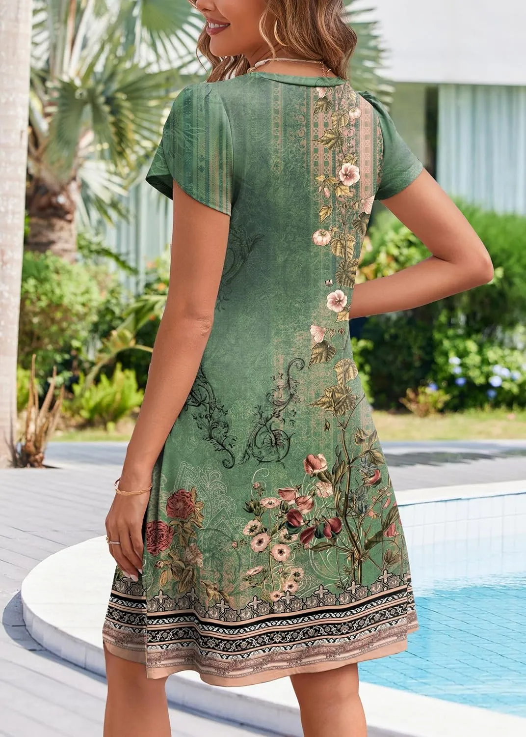 Zeagoo Womens Summer A-Line Dress with Pockets Mini Short Sleeve Dresses Flowy Beach Swing Dress 2025 Vacation Travel