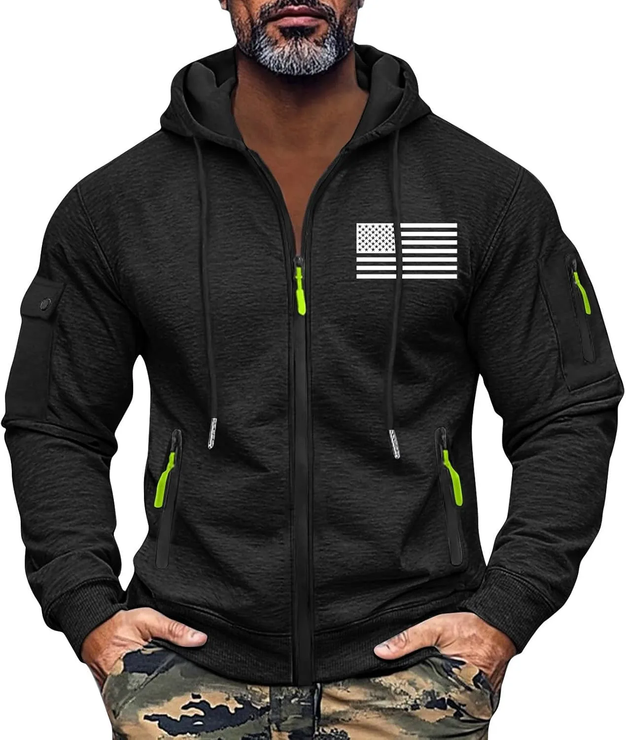 ZEFOTIM Mens Zip Up Hoodies American Flag Hoodie Fashion Funny Travel Long Sleeve Drawstring Sweatshirt with Pocket