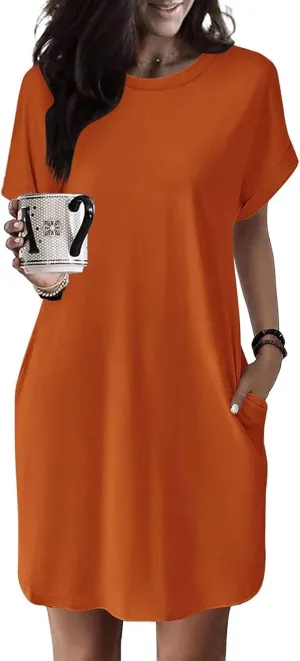 ZWRXW T Shirt Dresses for Women 2024 Summer Short Sleeve Tunic Dress Casual Flowy Swing Dress Baggy House Dress with Pockets
