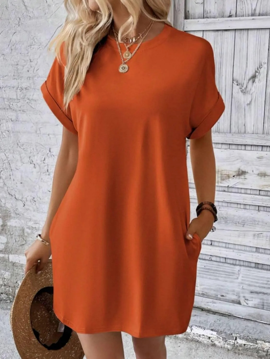 ZWRXW T Shirt Dresses for Women 2024 Summer Short Sleeve Tunic Dress Casual Flowy Swing Dress Baggy House Dress with Pockets