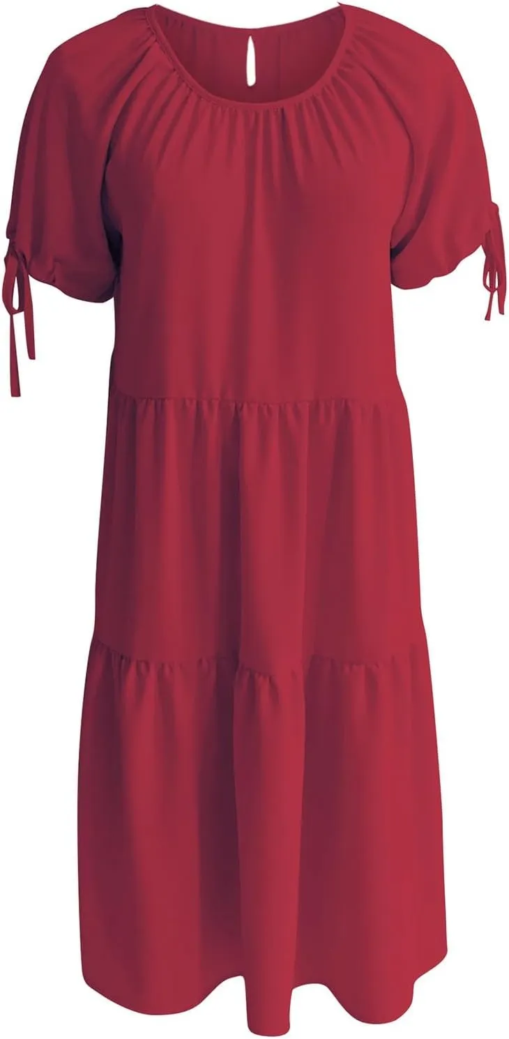 ZYXTIM Womens 2024 Summer Ruffle Short Sleeve Sundress Flowy Swing Dress Casual Loose Smocked Midi Dress Cute Sundress